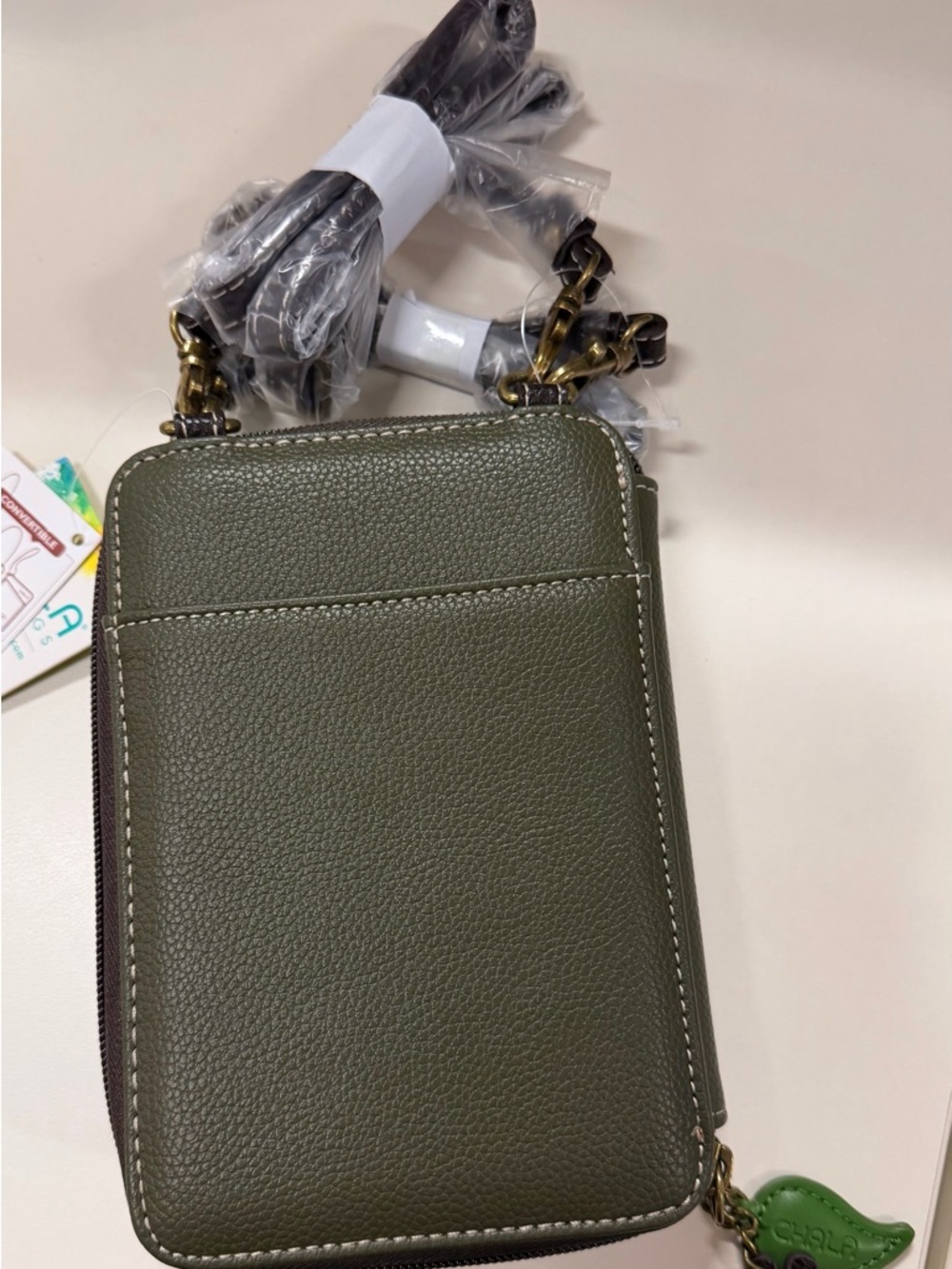 Chala Olive and Orange Butterfly Crossbody Wallet - Picture 7 of 9